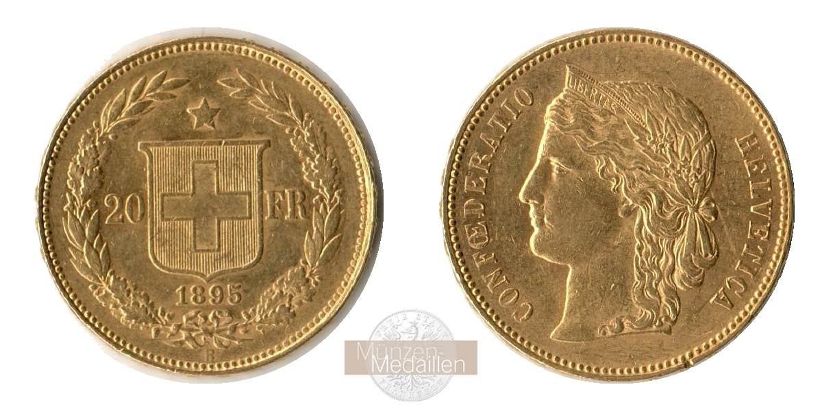  Schweiz 20 Francs 1895 (1883-1896) B (Libertas) MM-Frankfurt KM#31 Feingold: 5,81g   
