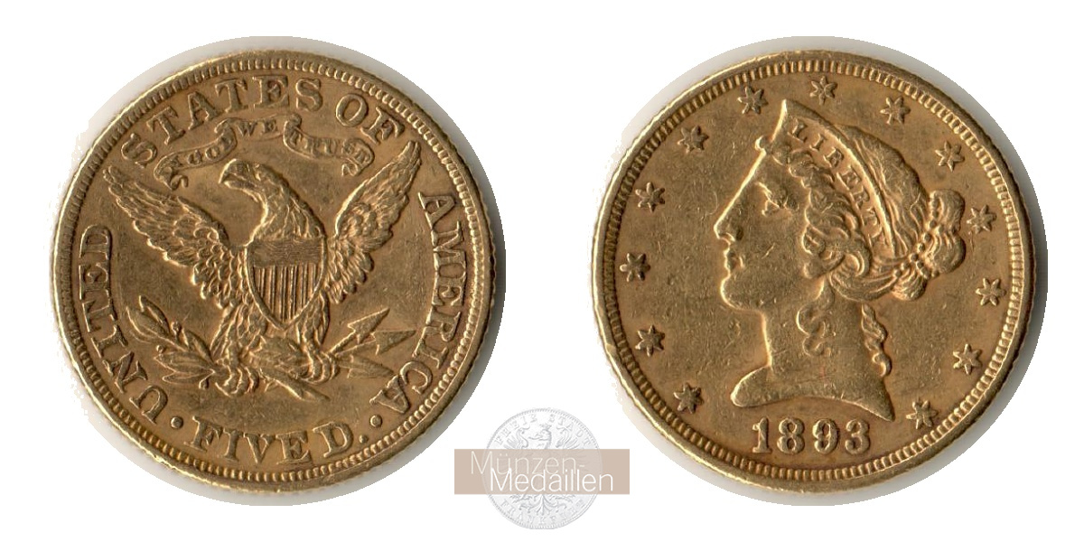 USA  5 Dollar MM-Frankfurt Feingold: 7,52g Half Eagle 1893 