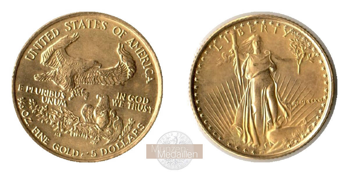  USA 5 Dollars American Gold Eagle (Bullion Coinage) 1986 (1986-2023) FM-Frankfurt Feingold: 3,11g   