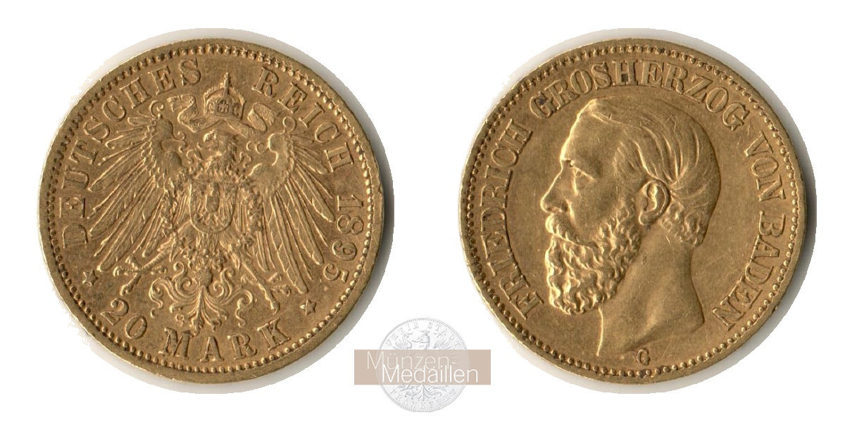 Dt. Kaiserreich Baden, Friedrich I MM-Frankfurt KM#270 Feingold: 7,17g 20 Mark (1894-1895) 1894 G 