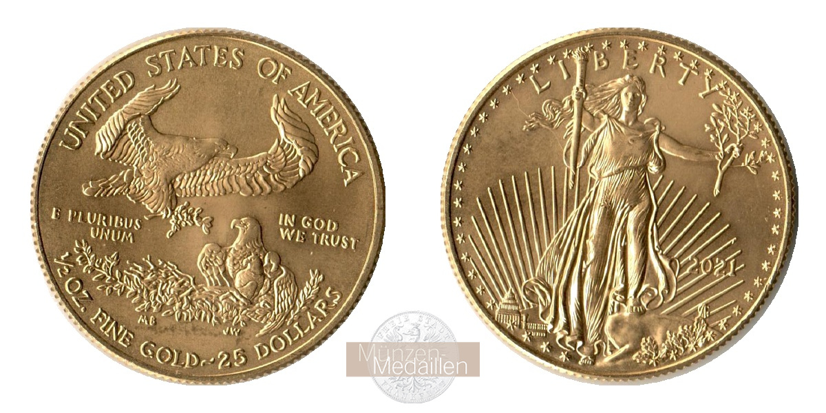 USA  25 Dollars MM-Frankfurt  Feingold: 15,5g Adler 2021 