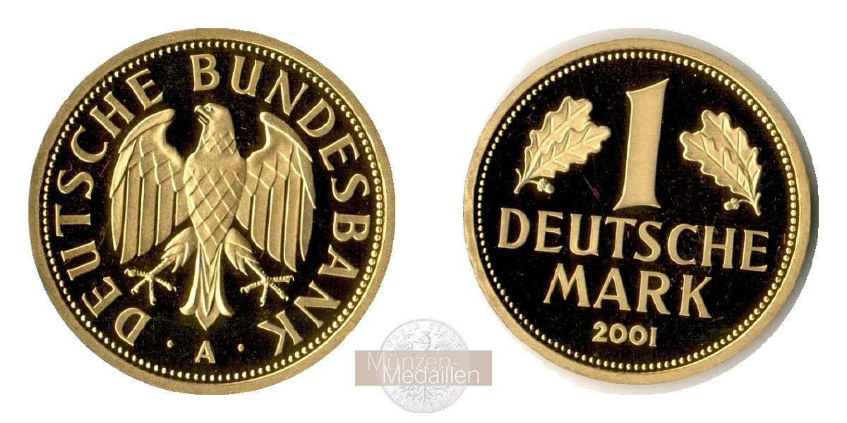 BRD  1 Mark  2001 A MM-Frankfurt Feingold: 12g Goldene Abschiedsprägung der Deutschen Bundesbank 