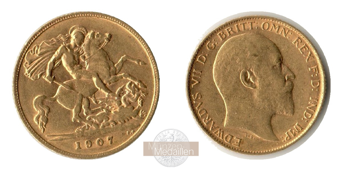 Grossbritannien, Edward VII. MM-Frankfurt Feingold: 3,66g 1/2 Sovereign 1907 