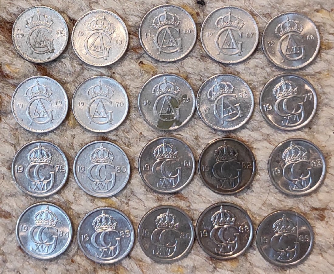  Set 091: Schweden Münzlot mit 20 x 10 Öre verschiedener Jahrgänge   