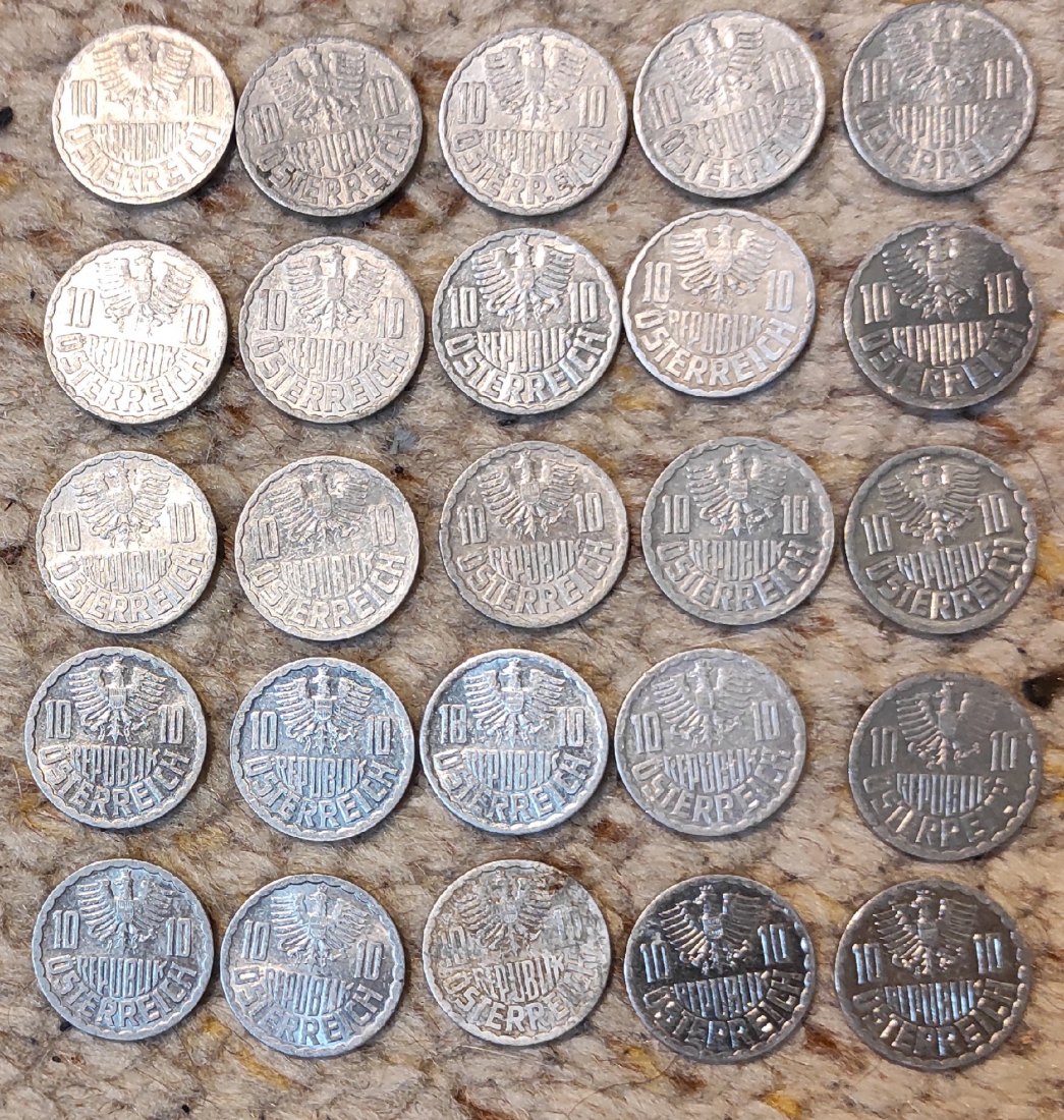  Set 092: Österreich 25 x 10 Groschen verschiedener Jahrgänge   