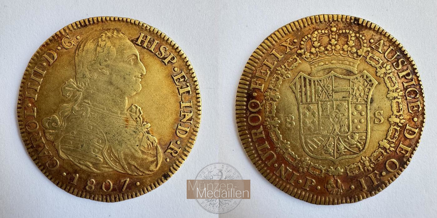  Kolumbien 8 Escudos Charles IV 1807 MM-Frankfurt KM#62.2 Feingold: 23,86g   