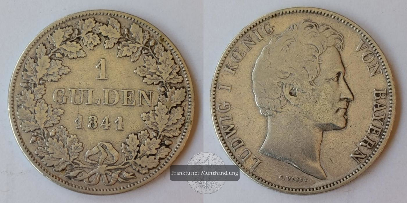  Bayern 1 Gulden 1844 Ludwig I König von Bayern  KM#788 FM-Frankfurt   Feinsilber: 9,54 g   