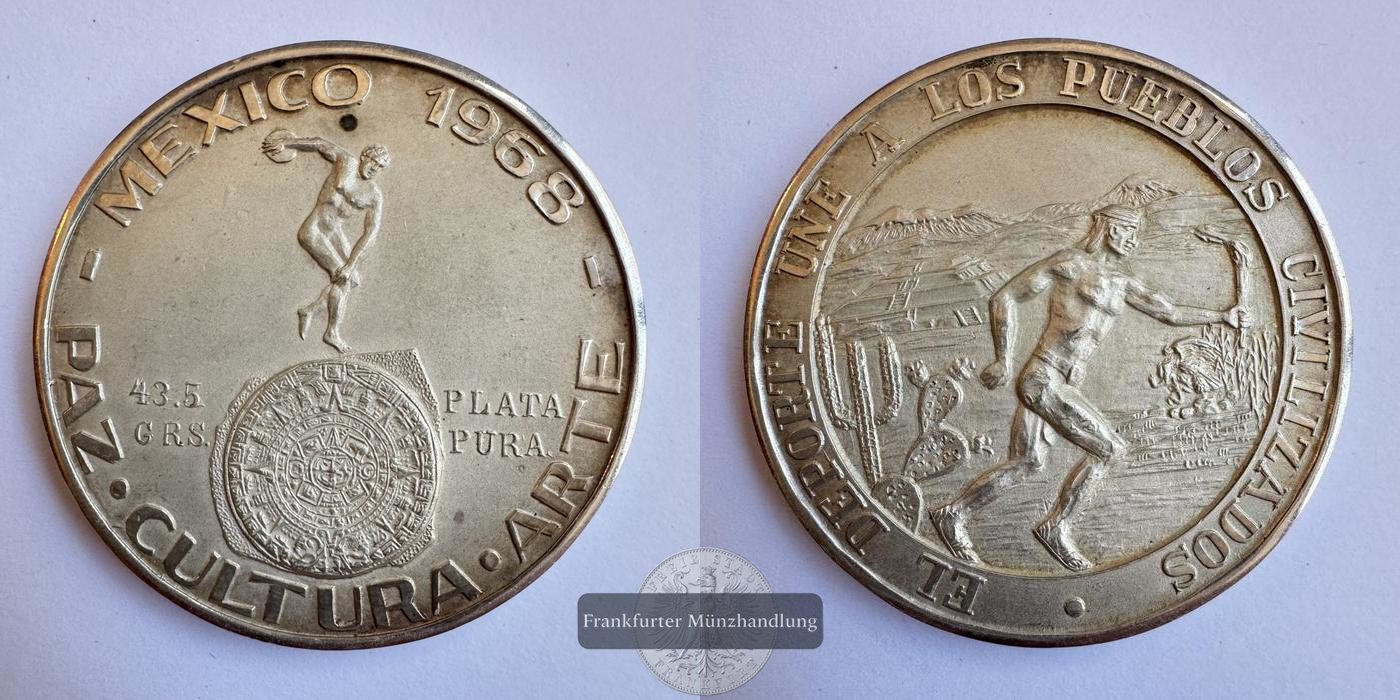  Mexiko / Medaille 1968 Olympische Spiele FM-Frankfurt Feinsilber: 46,5g   