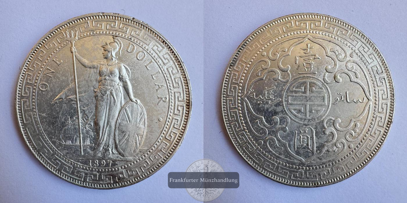  Großbritannien / 1 Dollar 1897 Britischer Trade Dollar FM-Frankfurt KM#T5 Feinsilber: 24,26g   