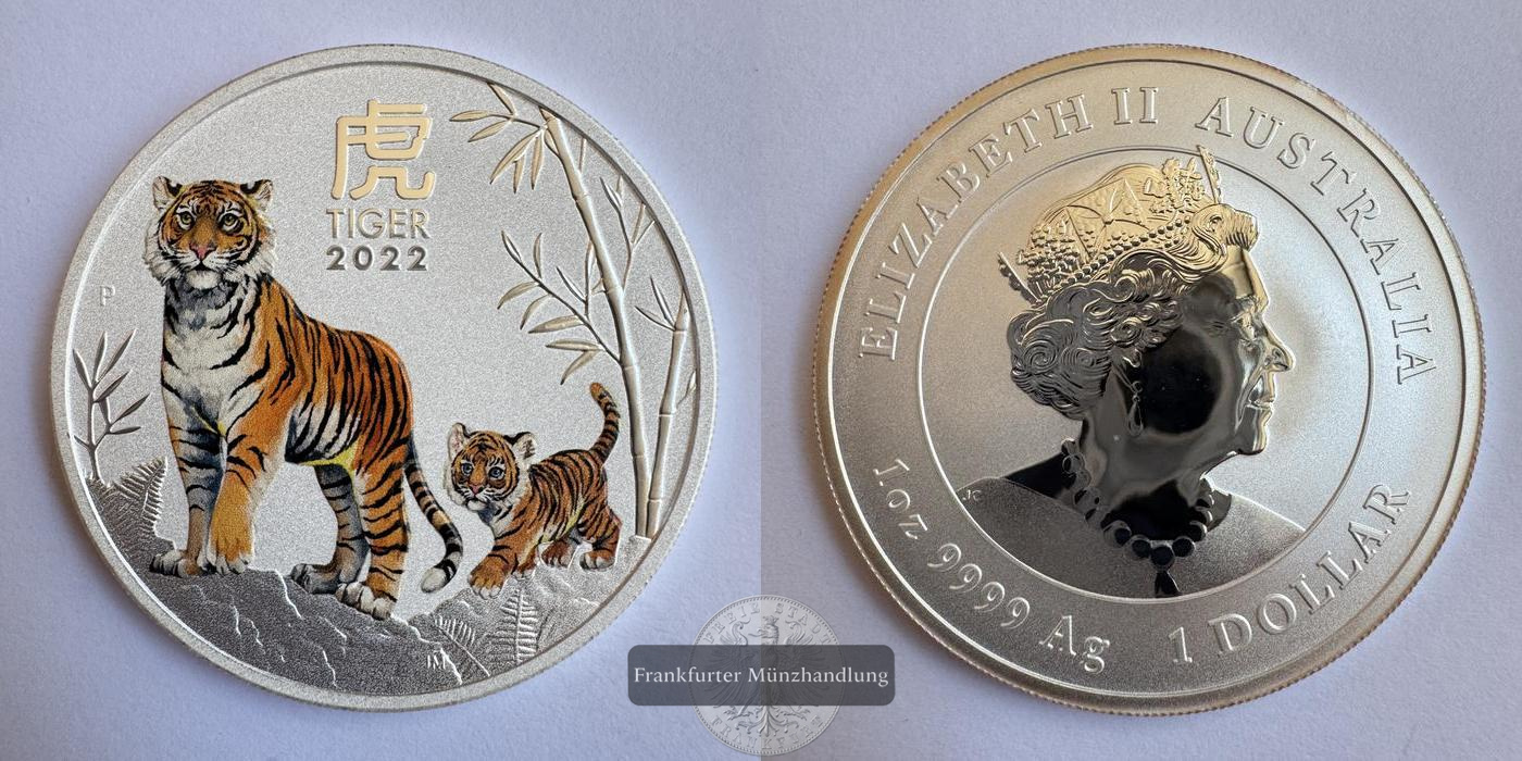  Australien / 1 Dollar (Year of the Tiger; Coloured) 2022 FM-Frankfurt KM#4362 Feinsilber: 31,1g   