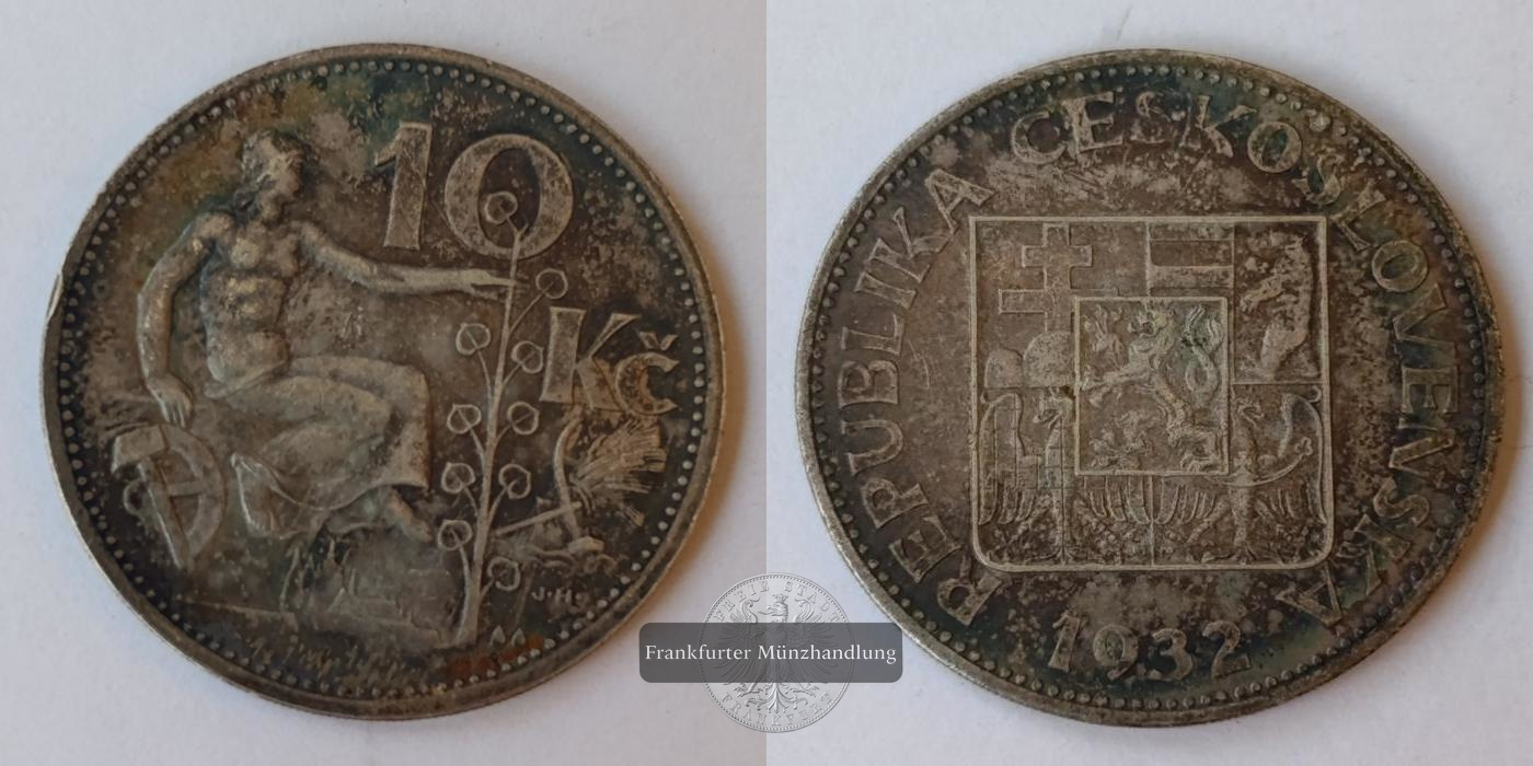  Tschechoslowakei 10 Korun 1932 (1930-1933) FM-Frankfurt KM#15 Feinsilber: 7g   