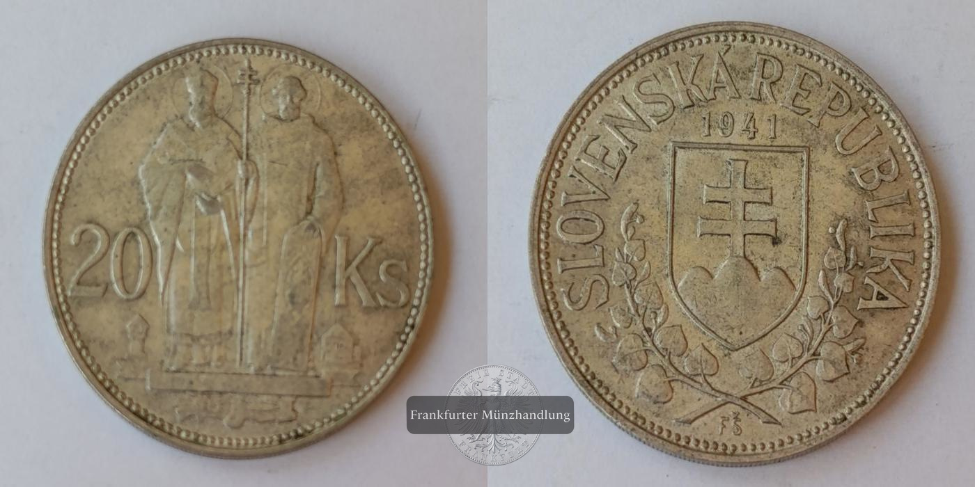  Slowakei 20 Korun 1941 (1939-1945) FM-Frankfurt KM#7 Feinsilber: 15g   