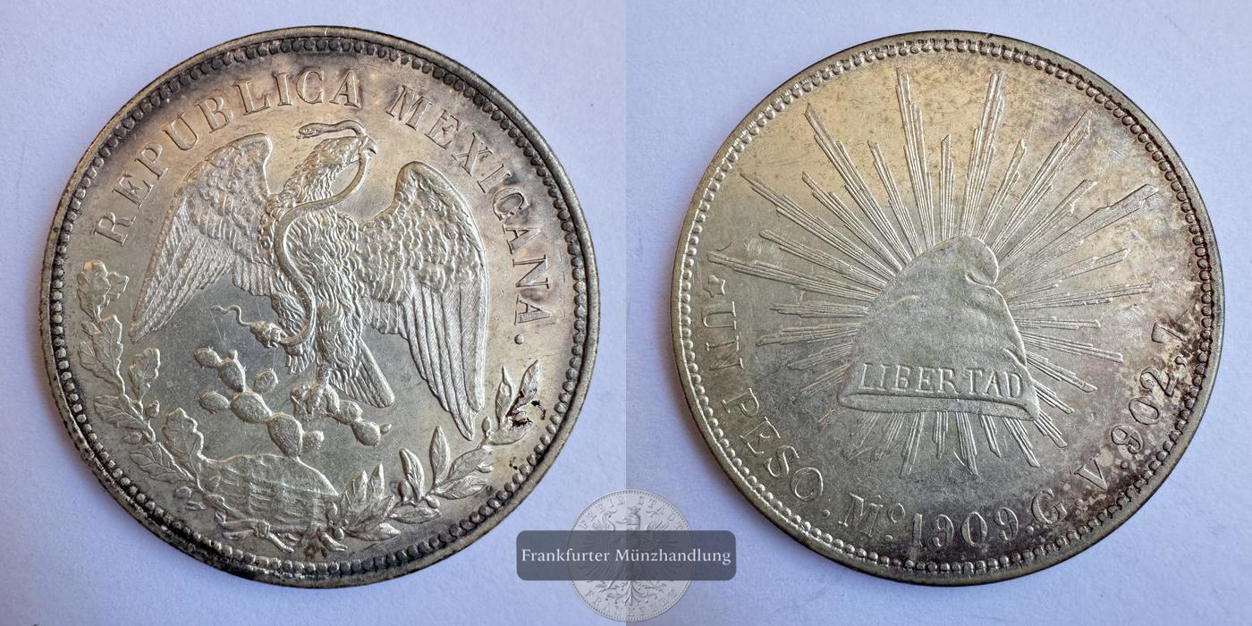  Mexiko / 1 Peso 1909 (1898-1909) FM-Frankfurt KM#409 Feinsilber: 24,44g   