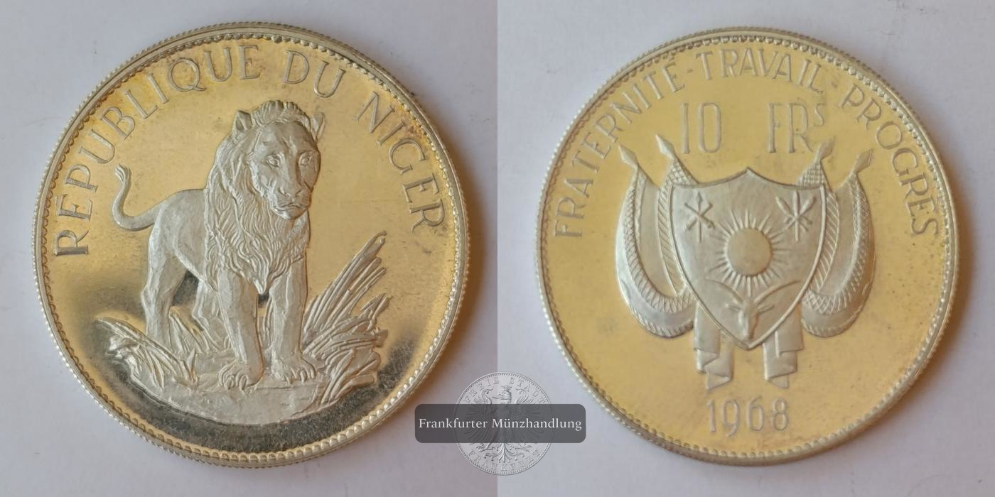  Niger 10 Francs 1968 Löwe FM-Frankfurt KM#8.1 Feinsilber: 18g Silber   