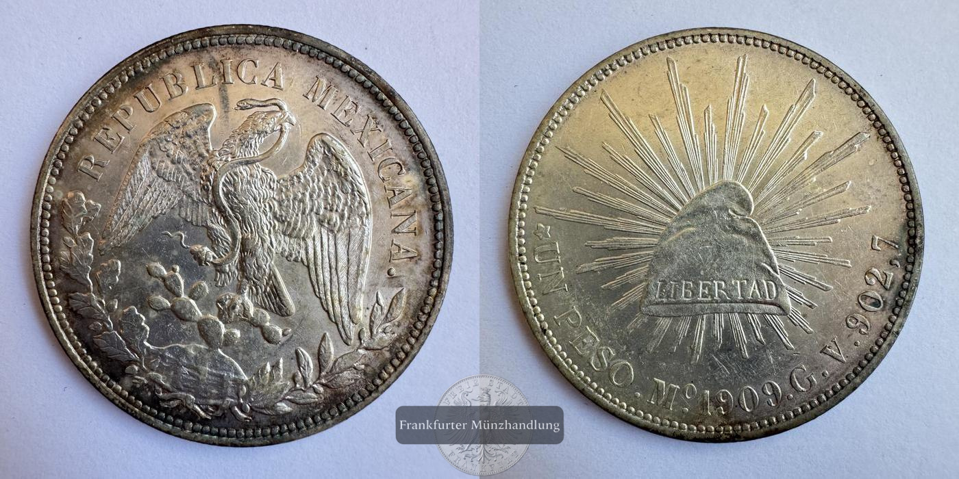  Mexiko / 1 Peso 1909 (1898-1909) FM-Frankfurt KM#409 Feinsilber: 24,44g   