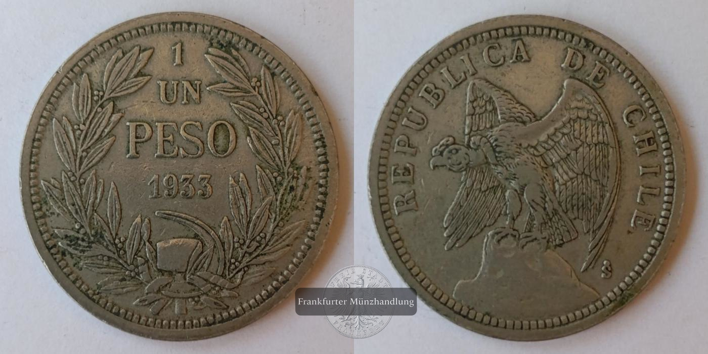  Chile  1 Pesos  1933  FM-Frankfurt Silber, 10g   