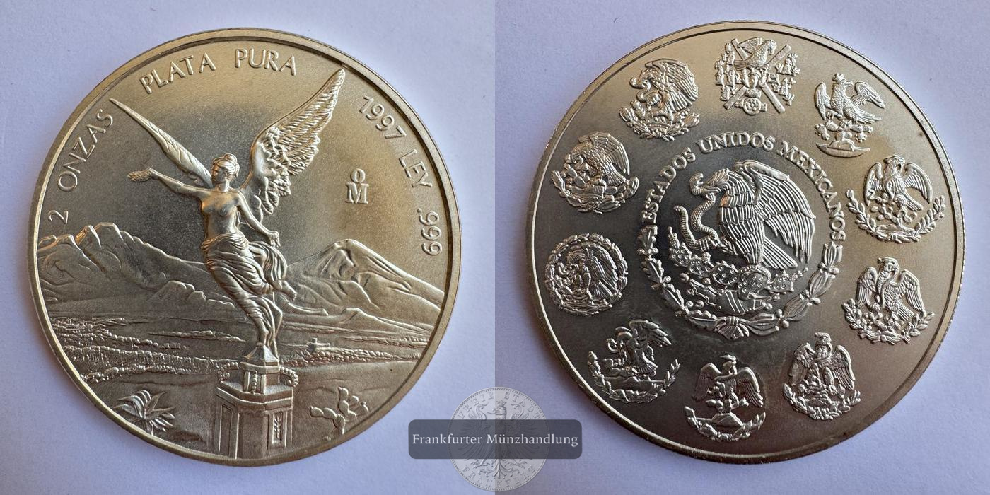  Mexiko / 2 Onzas Libertad 1997 (1996-2025) FM-Frankfurt KM#614 Feinsilber: 62,2g   