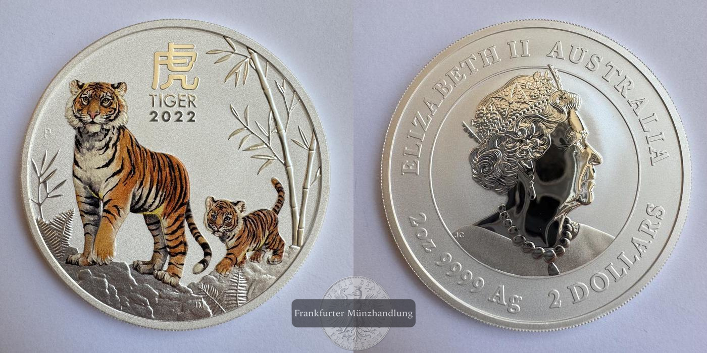  Australien / 2 Dollars (Year of the Tiger; Coloured) 2022 FM-Frankfurt KM#4380.1 Feinsilber: 62,2g   