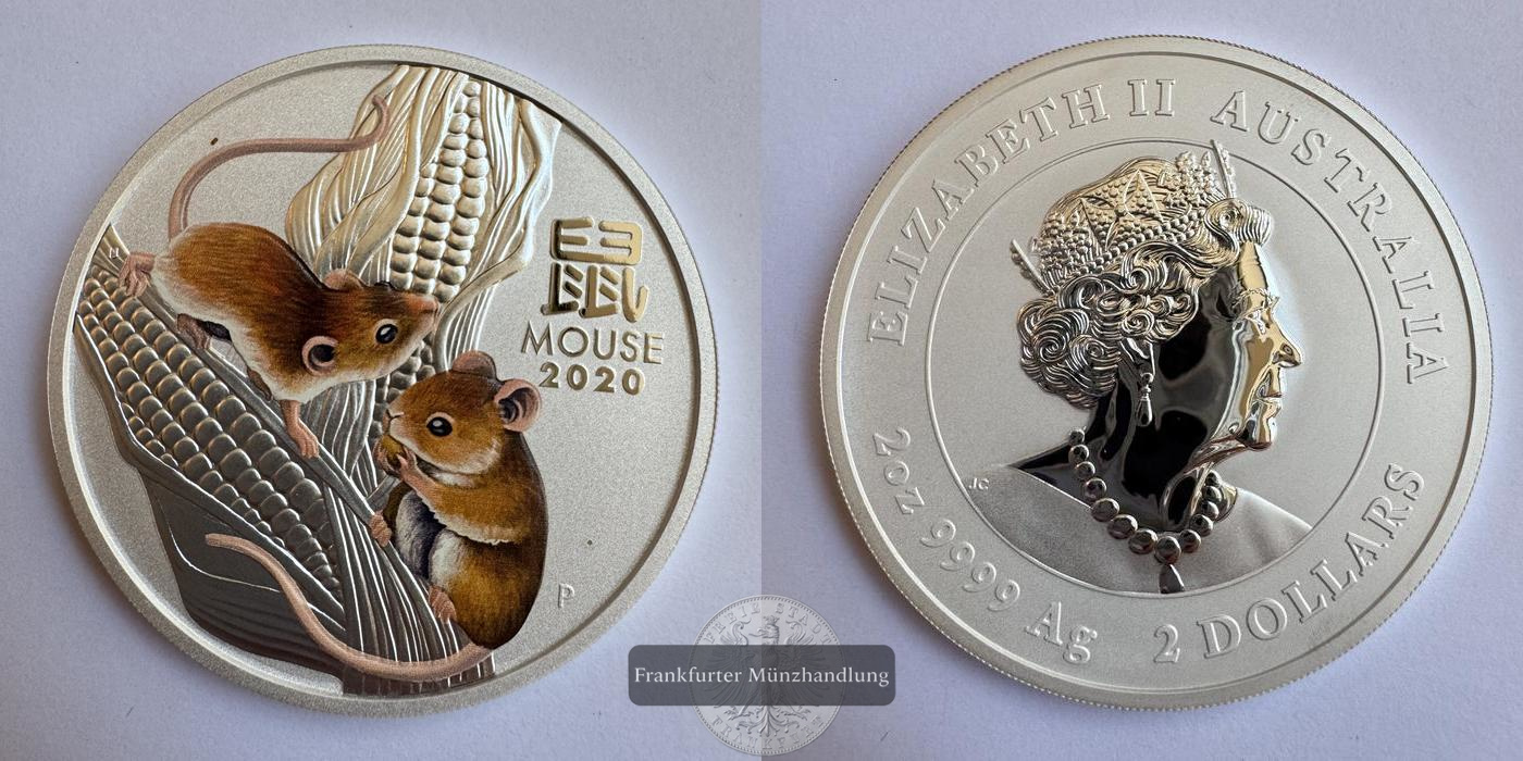  Australien / 2 Dollars (Year of the Mouse; Coloured) 2020 FM-Frankfurt Feinsilber: 62,2g   