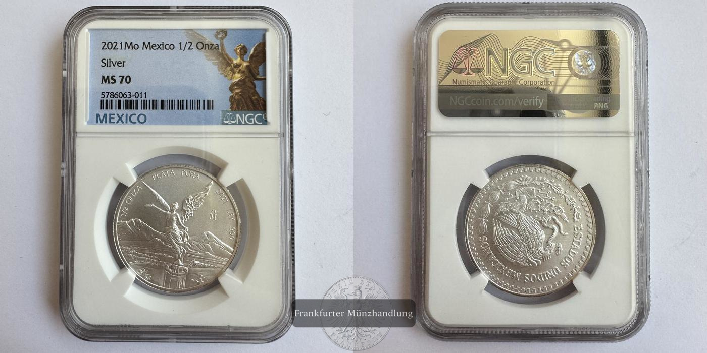  Mexiko / 1/2 Onza Libertad 2021 (1996-2024) NGC Graded MS 70 FM-Frankfurt Feinsilber: 15,55g   