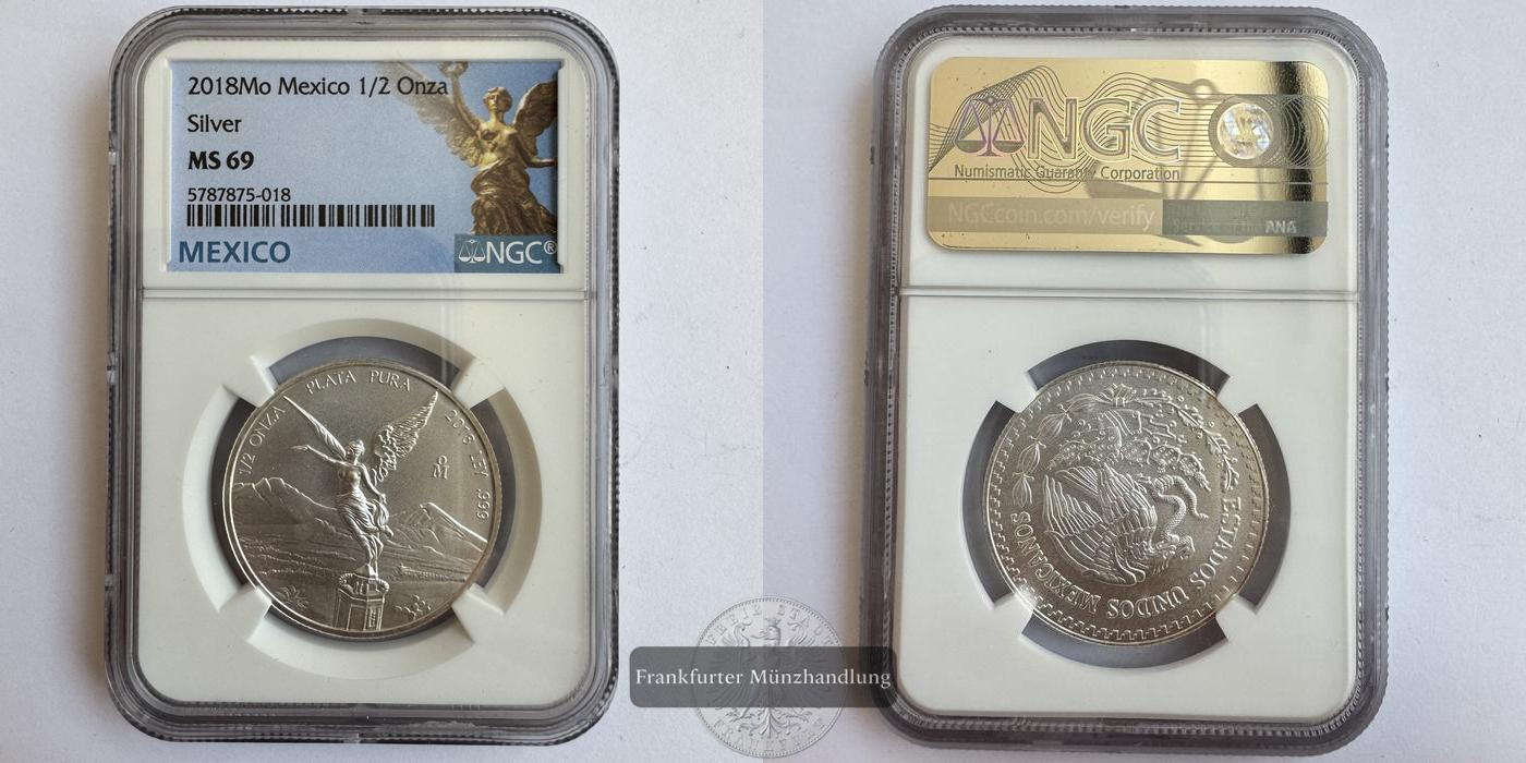  Mexiko / 1/2 Onza Libertad 2018 (1996-2024) NGC Graded MS 69 FM-Frankfurt Feinsilber: 15,55g   