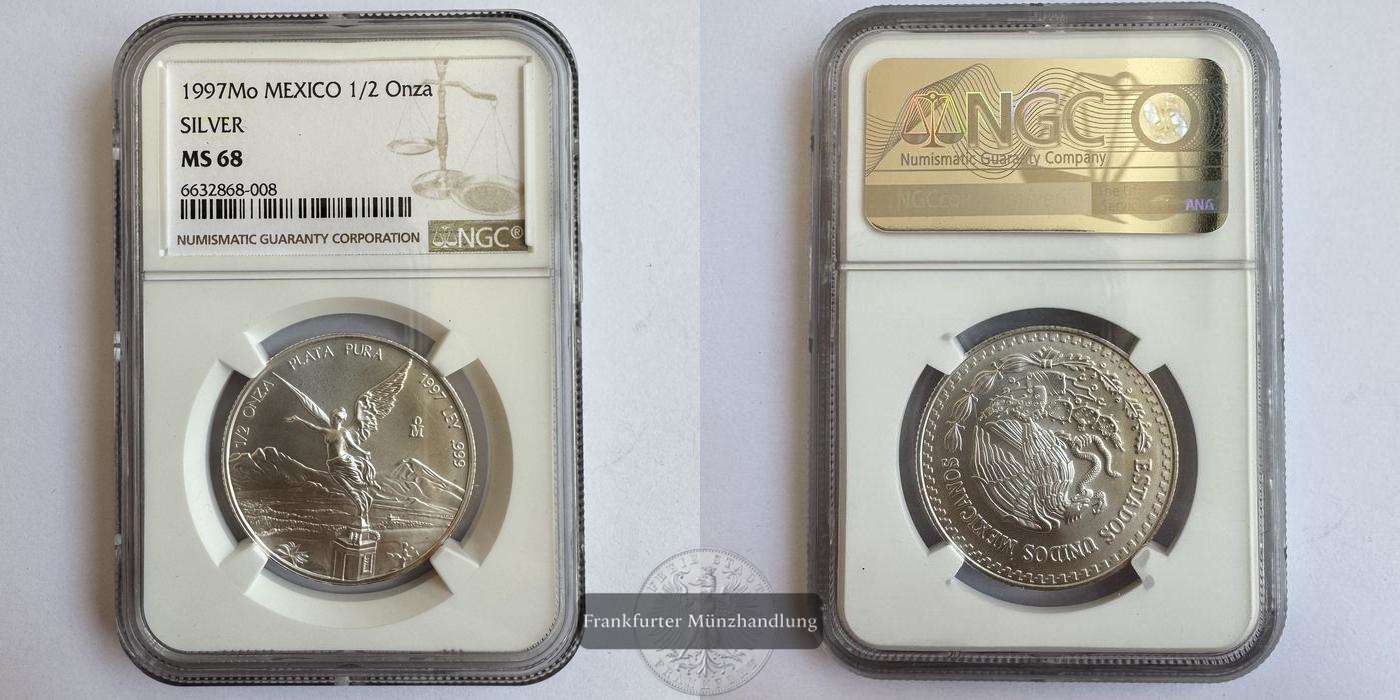  Mexiko / 1/2 Onza Libertad 1997 (1996-2024) NGC Graded MS 68 FM-Frankfurt Feinsilber: 15,55g   