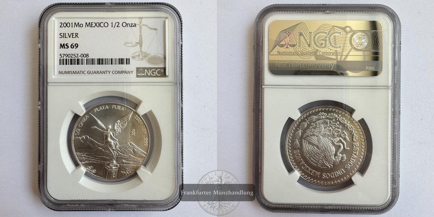  Mexiko / 1/2 Onza Libertad 2001 (1996-2024) NGC Graded MS 69 FM-Frankfurt Feinsilber: 15,55g   
