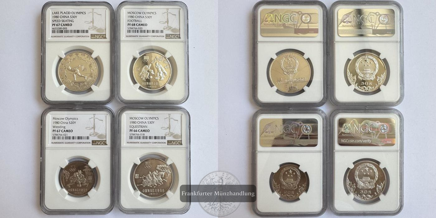  Lot: China / 20 & 3x 30 Yuan 1980 Olympische Spiele NGC Graded FM-Frankfurt Feinsilber: 44g   