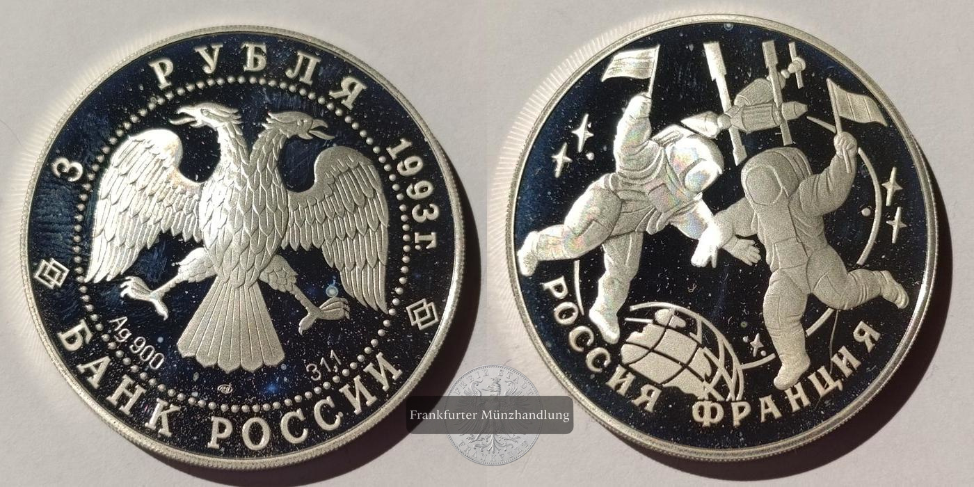  Russland 3 Roubles (Russo-French Alliance) 1993 FM-Frankfurt Y#465 Feinsilber: 31,1g   