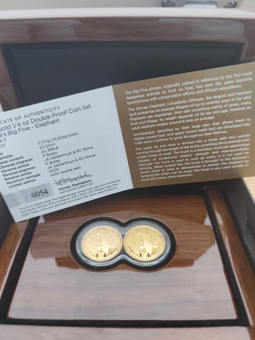  Elephant Big Five II. Doppel-Satz - Südafrika - GOLD 2 x 1/4 Oz PP PROOF   