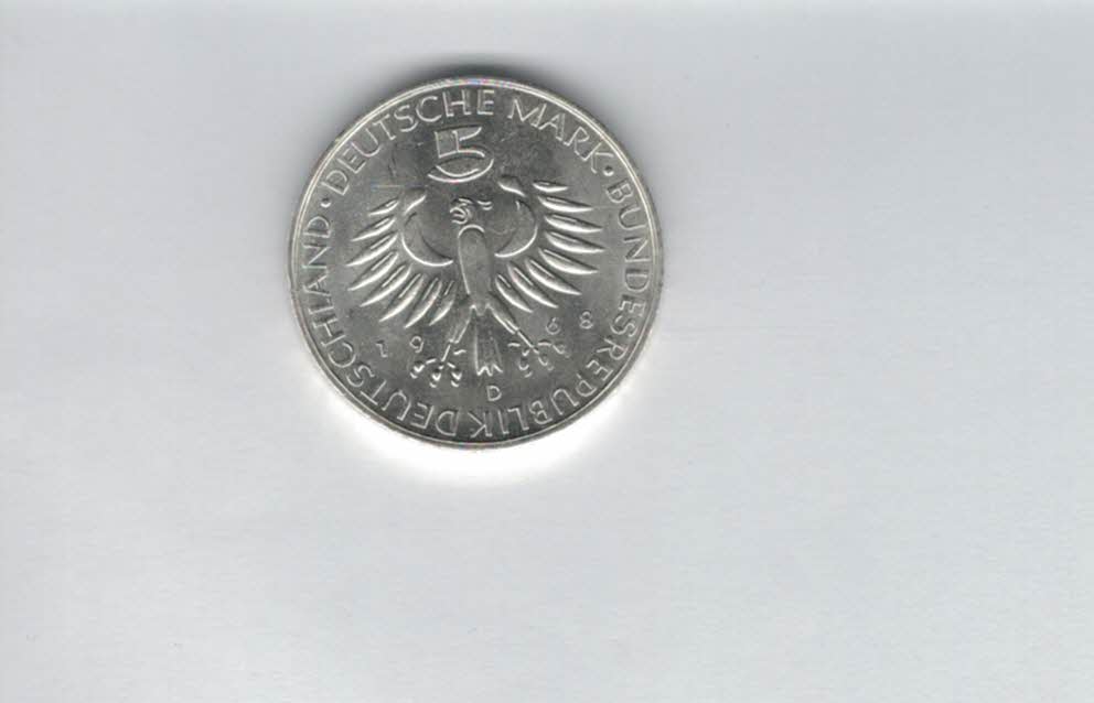  5 Mark 1968 D Max v. Pettenkoffer silber 7g fein BRD Deutschland Spittalgold9800 (4601/1   