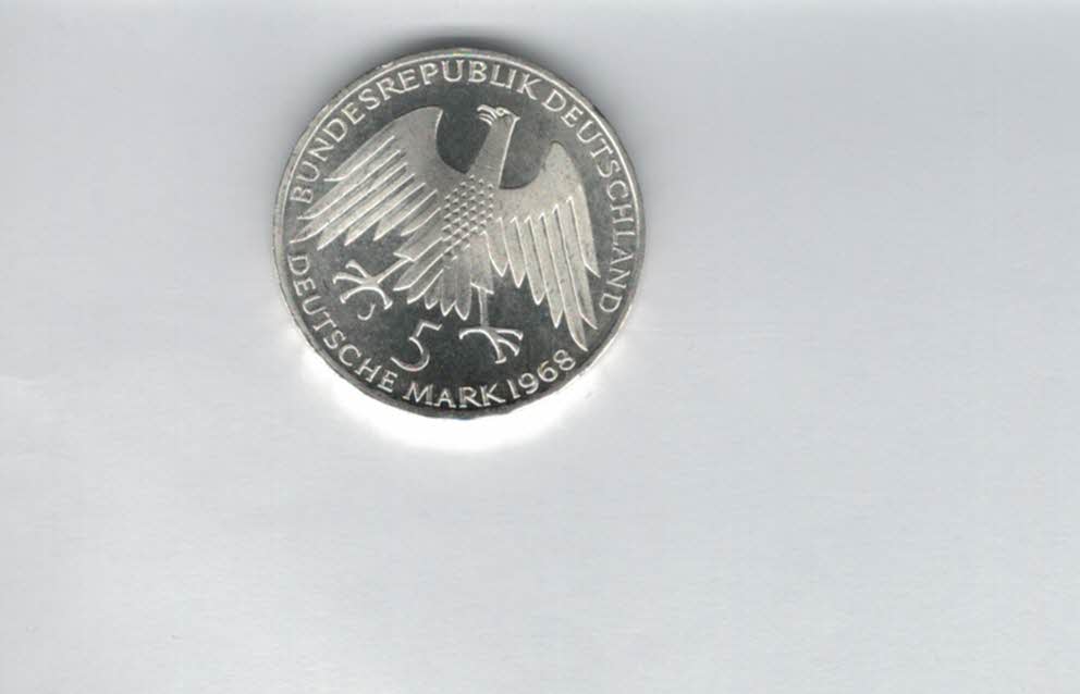  5 Mark 1968 J Friedrich W. Raiffeisen silber 7g fein BRD Deutschland Spittalgold9800 (4601/3   