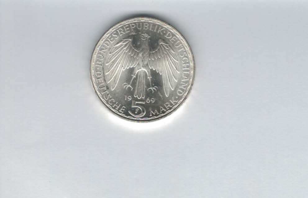  5 Mark 1969 F Gerhard Mercator silber 7g fein BRD Deutschland Spittalgold9800 (4601/4   