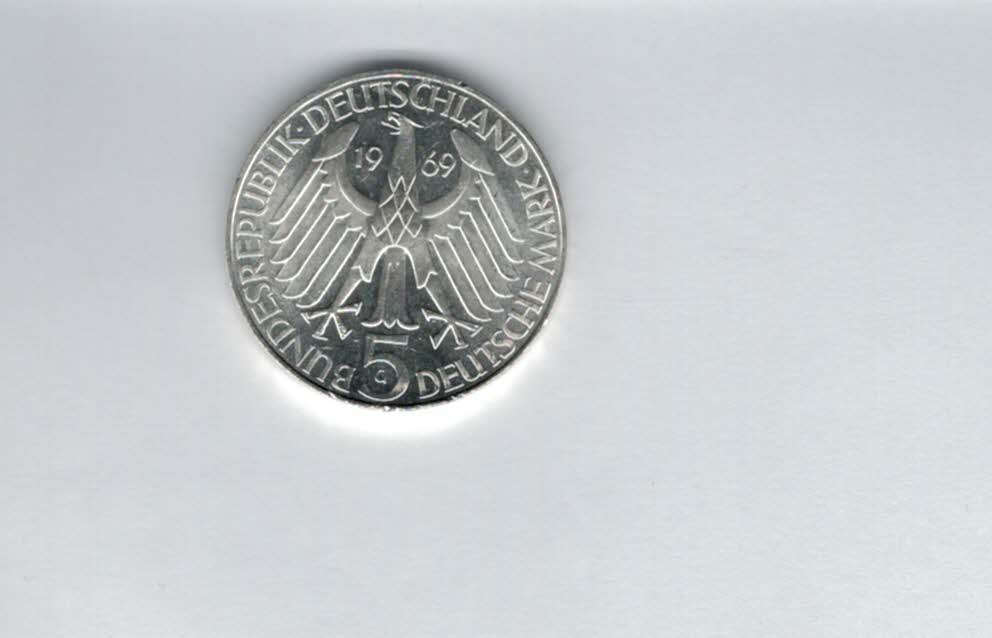  5 Mark 1969 G Theodor Fontane silber 7g fein BRD Deutschland Spittalgold9800 (4601/5   