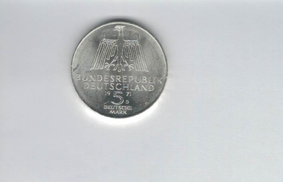  5 Mark 1971 D Albrecht Dürer silber 7g fein BRD Deutschland Spittalgold9800 (4601/6   