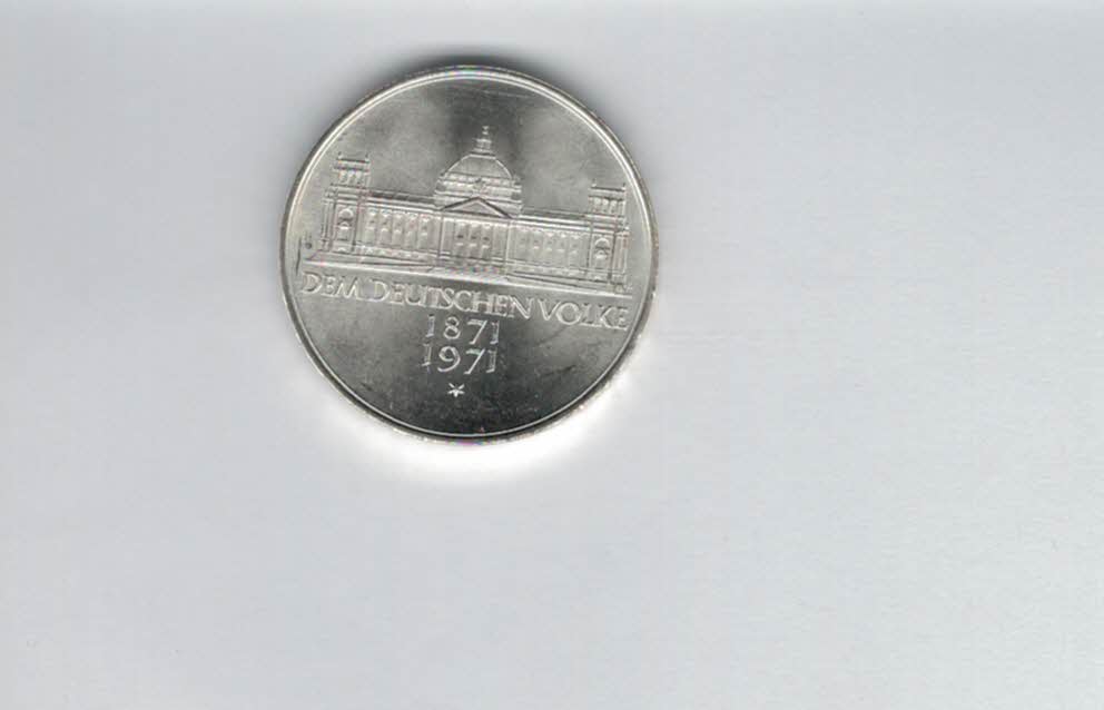  5 Mark 1971 G Dem Deutschen Volke silber 7g fein BRD Deutschland Spittalgold9800 (4601/7   