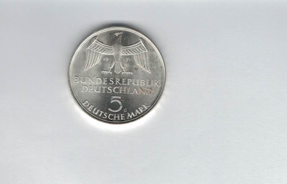  5 Mark 1971 G Dem Deutschen Volke silber 7g fein BRD Deutschland Spittalgold9800 (4601/7   