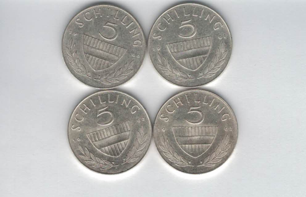  5 Schilling 1960 1961 1962 1963 4 Stk silber á 3,32 fein Österreich Spittalgold9800 /1054   