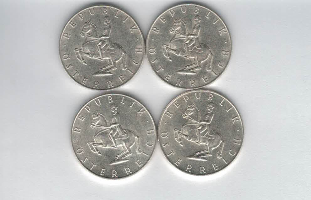 5 Schilling 1960 1961 1962 1963 4 Stk silber á 3,32 fein Österreich Spittalgold9800 /1054   