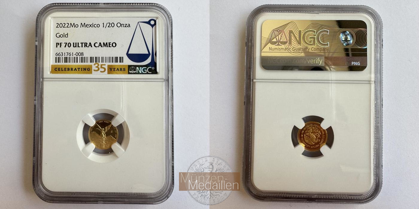  Mexiko / 1⁄20 Onza Libertad 2022 (2000-2023) NGC Graded PF 70 MM-Frankfurt KM#671 Feingold: 1,555g   