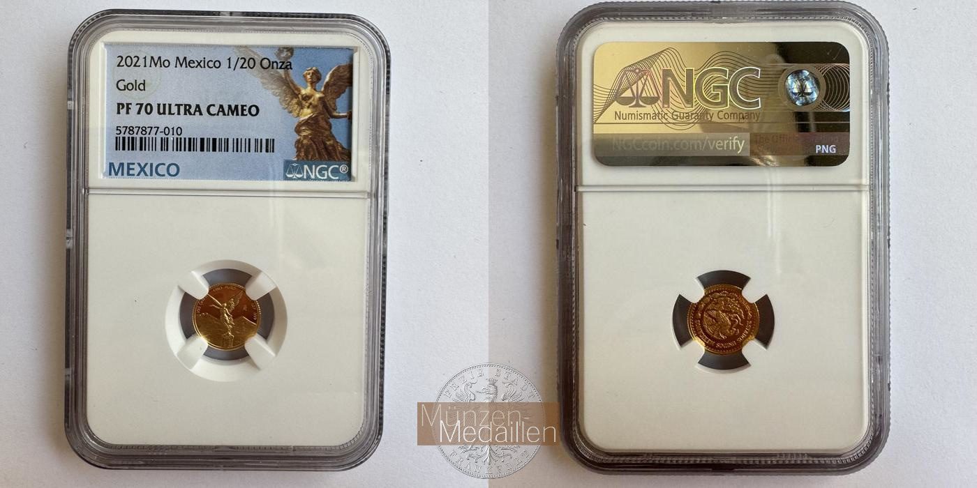  Mexiko / 1⁄20 Onza Libertad 2021 (2000-2023) NGC Graded PF 70 MM-Frankfurt KM#671 Feingold: 1,555g   