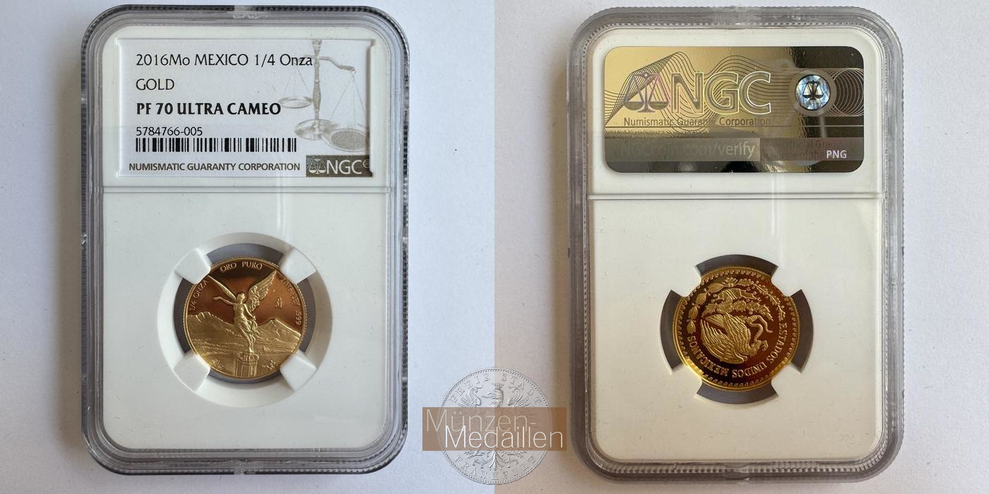  Mexiko / ¼ Onza Libertad 2016 (2000-2023) NGC Graded PF 70 MM-Frankfurt KM#673 Feingold: 7,776g   