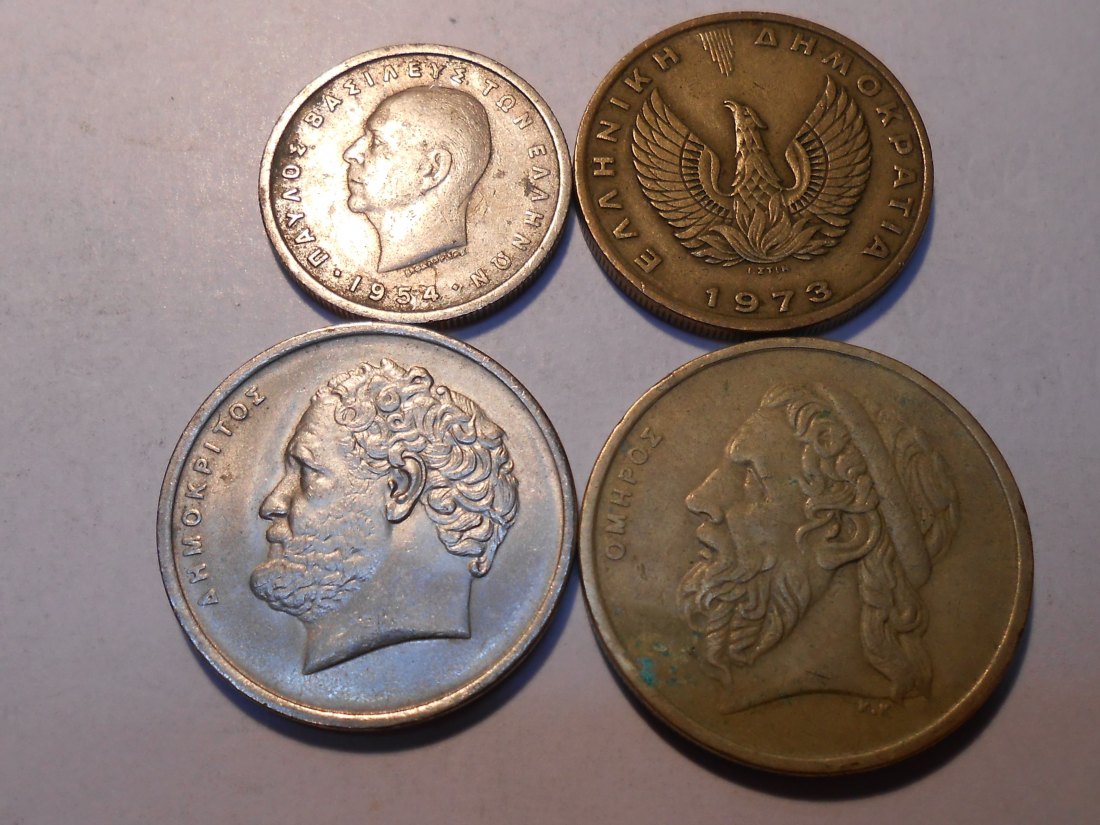  hn16 / Griechenland 4er Lot, 1 Drachme, 2 Drachmen, 10 Drachmen, 50 Drachmen   