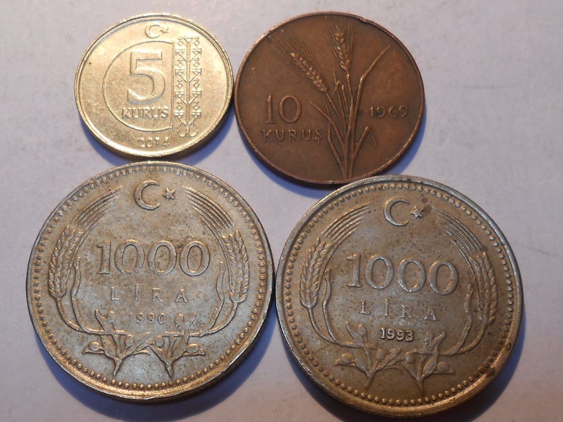  hn18 / Türkei 4er Lot, 5 Kurus , 10 Kurus , 2x1000 Lira   