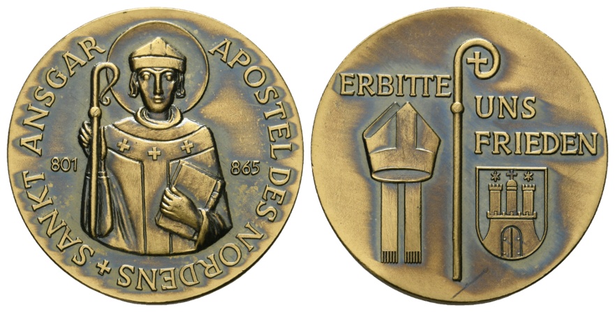  Medaille; St. Ansgar - Apostel des Nordens; Bronze; 26,22 g; Ø 40,16 mm   
