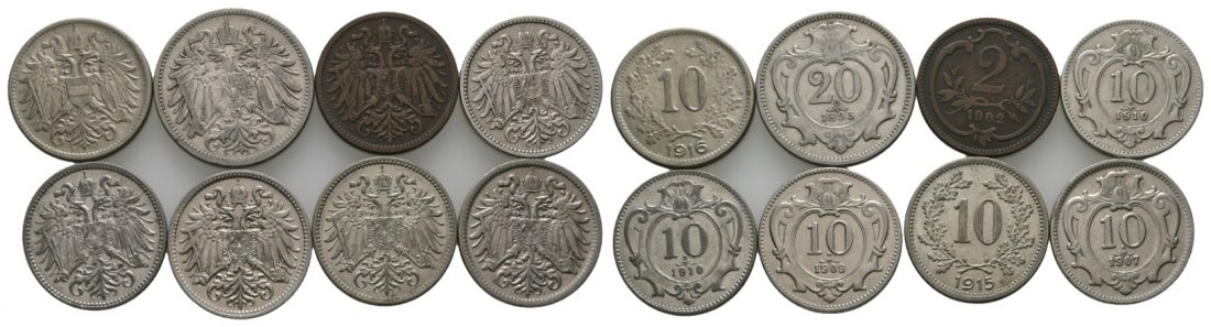  Ausland; Österreich - Ungarn; Lot Kleinmünzen (8 Stück)   