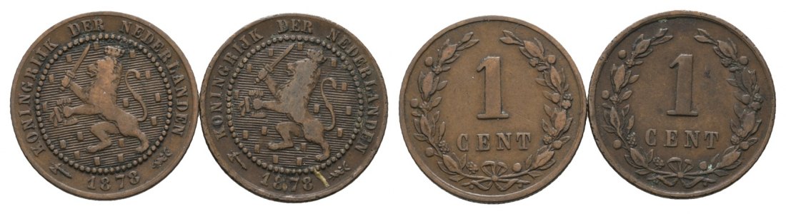 Ausland; Niederlande; 2x 1 cent 1878   