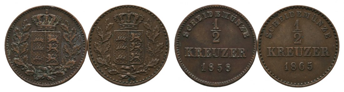  Altdeutschland; 2 Kleinmünzen 1858 / 1865   