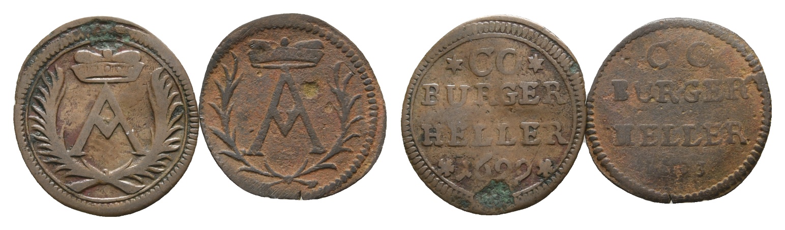  Altdeutschland; 2 Kleinmünzen 1699 / 1693   