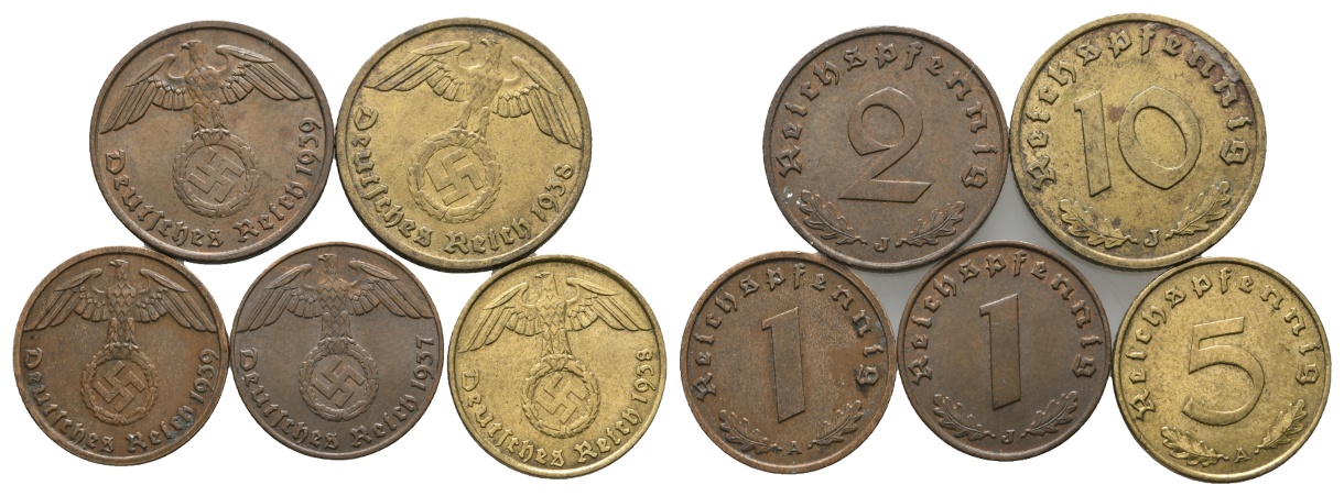  Deutsches Reich; Drittes Reich; Lot Kleinmünzen ( 5 Stück )   